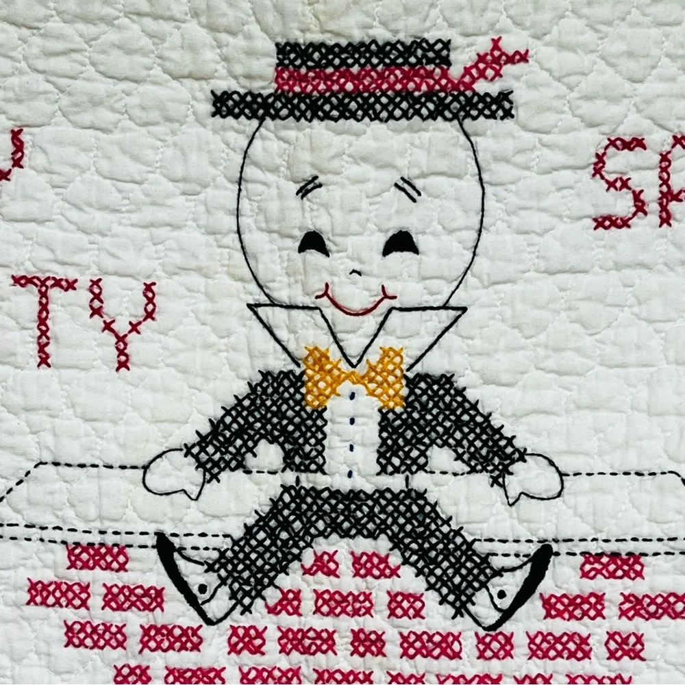 Vintage Nursery Rhyme Cross Stitch Baby Crib Quilt